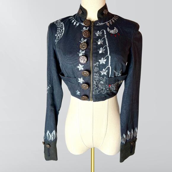 NWT Vintage AllSaints Extremely Rare Embroidered Symbols Angels Crop Jacket - Picture 8 of 12